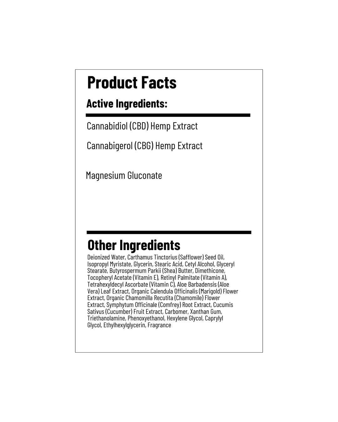 CBD Skin Cream with Magnesium (4oz) Ingredients