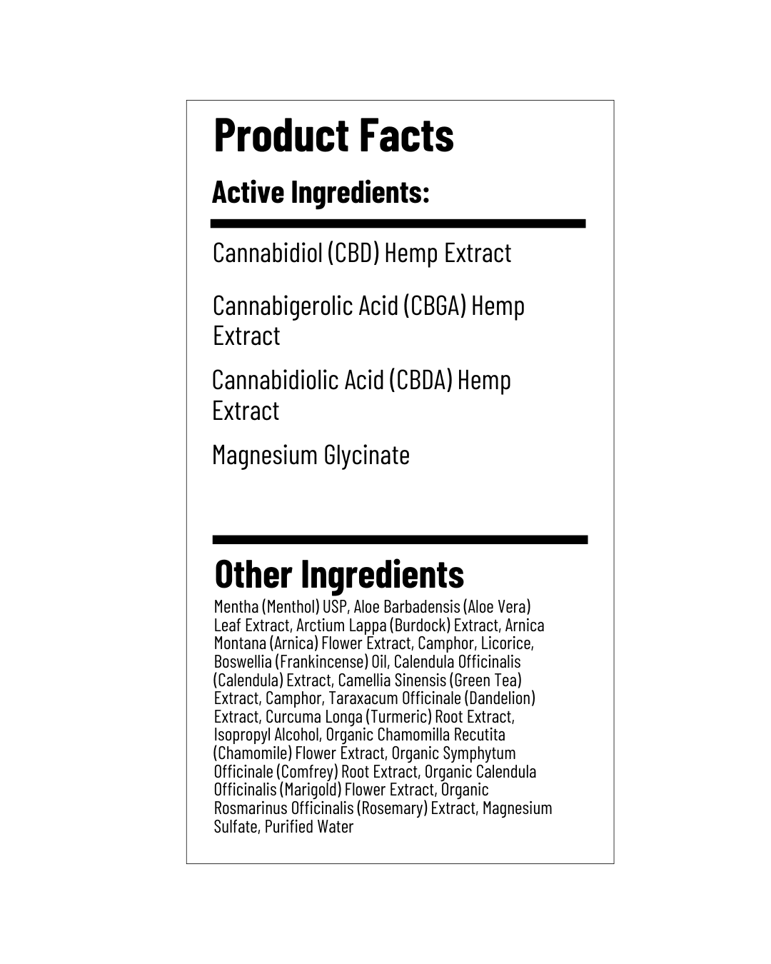 CBD Freeze Gel Roll-On w/ Menthol (3oz) Ingredients